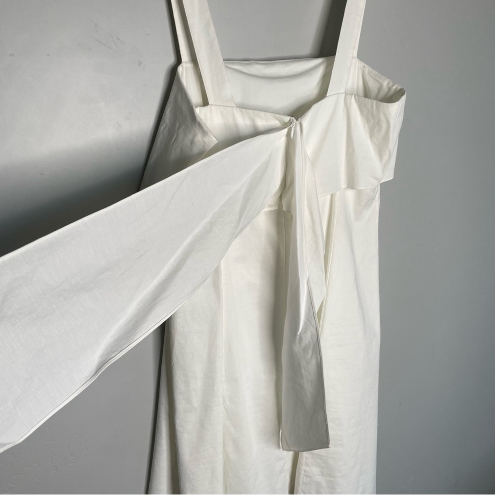 Theory Drape Back Mini Dress‎ in Stretch Linen White NWT Bow Solid Eco Crunch - Picture 8 of 15